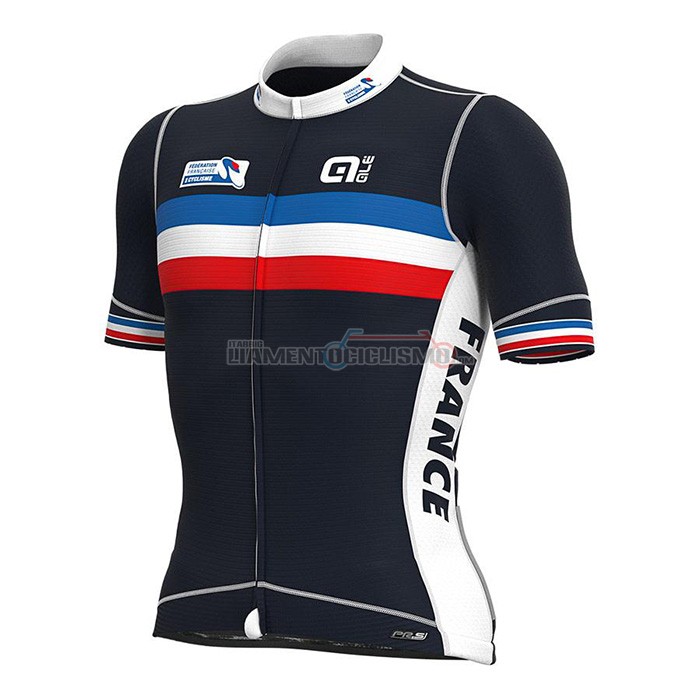 Abbigliamento Ciclismo Francia Manica Corta 2022 Spento Blu